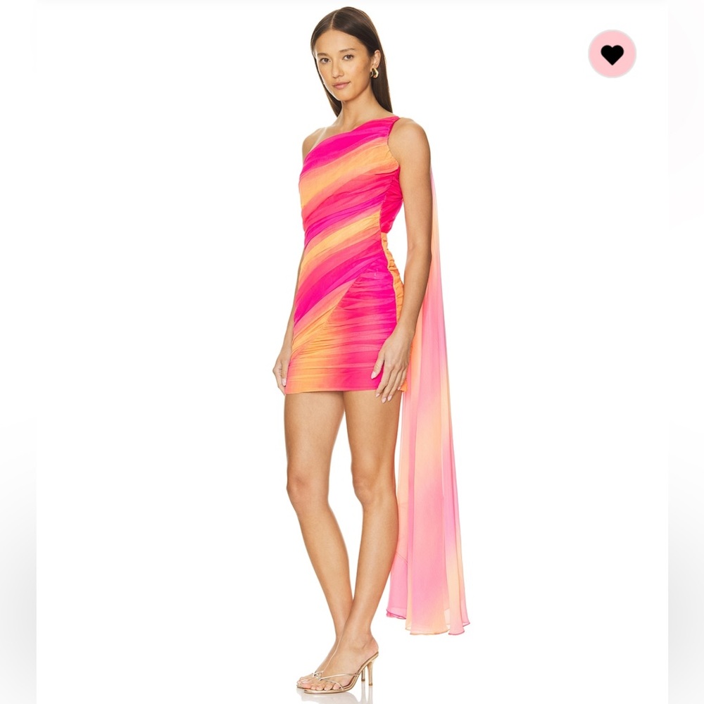 NWT Revolve YAURA Folake Sunset Print Dress Pink Orange Ombré Mini Dress XS UK 6